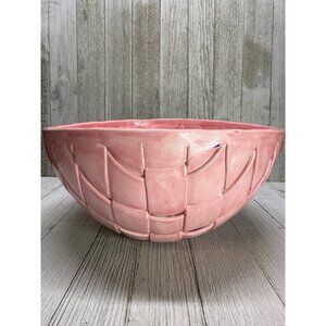 Bubble Gum Pink Ceramic Bowl Weaved Design Artist Made Stamped Dated 2012